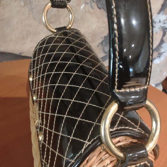 Eric Javits Embossed-Trimmed Wicker Handle Bag * Preowned * - Picture 9 of 13